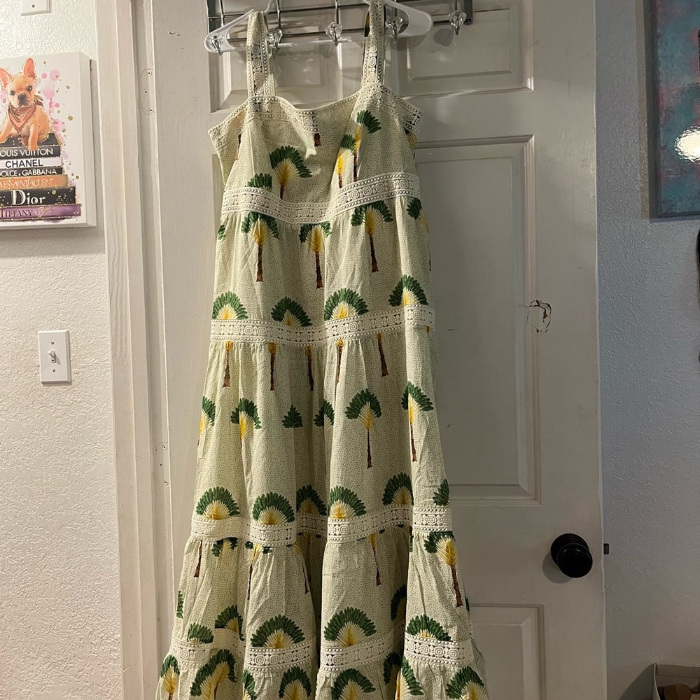Calypso St. Barth Cream and Green Maxi Dress